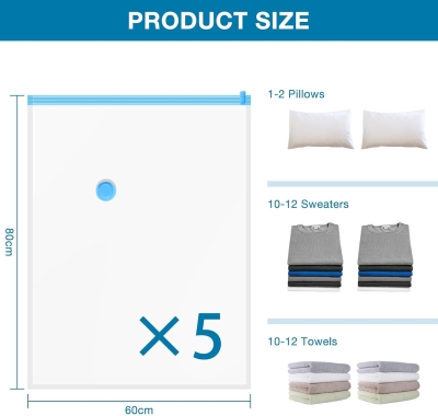68db980098f6035fa7fc4828a8dc17d96b6d879aeca3689b48da0.jpg Diboniur Bolsas Vacio Ropa, 5 Piezas 80 x 60 cm Almacenamiento Ropa Reutilizable, Bomba Vacio Bolsas para Ropa Edredón Almohada Manta