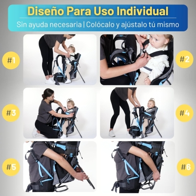 68db9b3d85d3b890a58677b3dc70bfa1fd07c1a03db1e86397ab6.jpg DROMADER Mochila Portabebe Montaña - Portabebes Senderismo hasta 22kg con Protector Solar, Protector de Lluvia, Bolsillo Térmico y Cambiador - Estructura Plegable con Una Mano - Negro y Azul