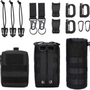 Mervokl Molle - 3 bolsas con 12 accesorios, pequeñas bolsas tácticas para la cintura, multifuncional, riñonera compacta, riñonera EDC Pouch mochila, soporte para botellas de agua, correa para el