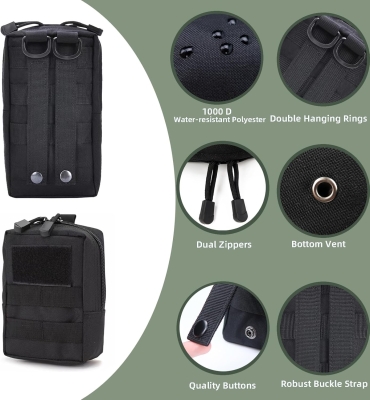 Mervokl Molle - 3 bolsas con 12 accesorios, pequeñas bolsas tácticas para la cintura, multifuncional, riñonera compacta, riñonera EDC Pouch mochila, soporte para botellas de agua, correa para el
