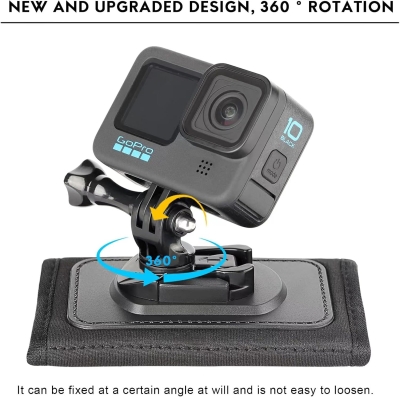 REYGEAK Soporte de correa de hombro para mochila con almohadilla de hombro ajustable y soporte de base giratoria de 360° compatible con GoPro Hero 11/10/9,Osmo Action y la mayoría de cámaras de acción