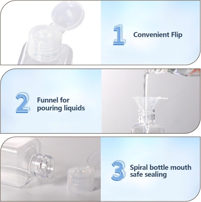 Diboniur Neceser de Viaje con 6 Botellas de Viaje Vacía de 100 ml, 1 Bolsa de Vuelo y 2 Embudos Pequeños, Kit de Viaje para Champú, Crema, Loción, Aprobado por la TSA