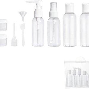 9 Piezas Juego de Botellas de Viaje, Contenedor de Líquido Portátil para Botellas Cosméticas, Juego de Contenedores de Viaje Reutilizables sin PBA para Viajes Aéreos, Crema, Loción, Champú, Fragancia