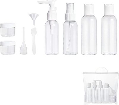 9 Piezas Juego de Botellas de Viaje, Contenedor de Líquido Portátil para Botellas Cosméticas, Juego de Contenedores de Viaje Reutilizables sin PBA para Viajes Aéreos, Crema, Loción, Champú, Fragancia