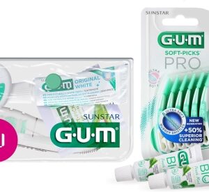 Kit de viaje GUM TRAVEL | Cepillo de dientes GUM TRAVEL | Pasta de dientes GUM Original White | Hilo dental GUM Original White | 2 GUM SOFT-PICKS ORIGINAL | 1 Travel kit (con 2 muestras extra)