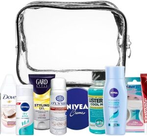 Kit de Viaje Esencial, Adecuado para Equipaje de Mano, Vacaciones, Estuche de cosméticos de PVC