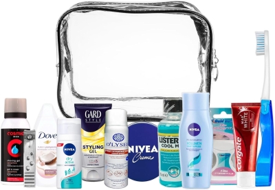 Kit de Viaje Esencial, Adecuado para Equipaje de Mano, Vacaciones, Estuche de cosméticos de PVC