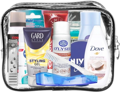 Kit de Viaje Esencial, Adecuado para Equipaje de Mano, Vacaciones, Estuche de cosméticos de PVC