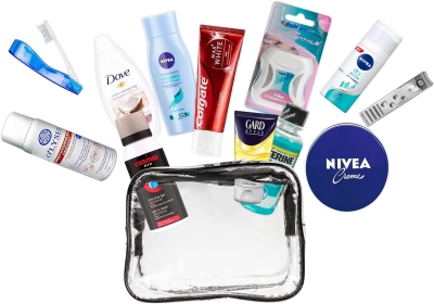 Kit de Viaje Esencial, Adecuado para Equipaje de Mano, Vacaciones, Estuche de cosméticos de PVC