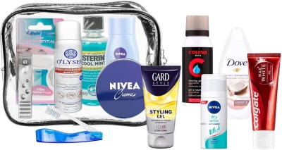 Kit de Viaje Esencial, Adecuado para Equipaje de Mano, Vacaciones, Estuche de cosméticos de PVC