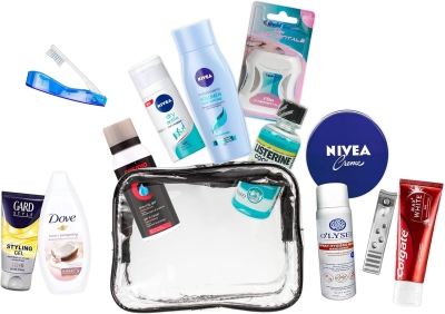 Kit de Viaje Esencial, Adecuado para Equipaje de Mano, Vacaciones, Estuche de cosméticos de PVC