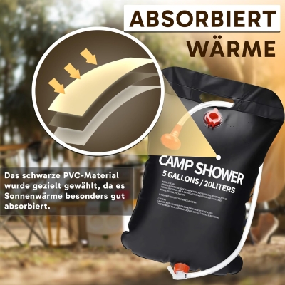 Retoo Ducha portatil Camping 20L 5 galones Bolsa de Ducha Solar Calefacción Solar Aire Libre Ducha con Manguera y Cabezal Acampar de Ducha para Camping/Senderismo Ducha de Viaje Escalada