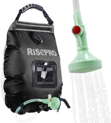 RISEPRO Bolsa Solar de Ducha, 5 galones/20 l. Bolsa de Ducha con calefacción Solar para Acampar con Agua Caliente a Temperatura 45 °C, para Senderismo, Escalada