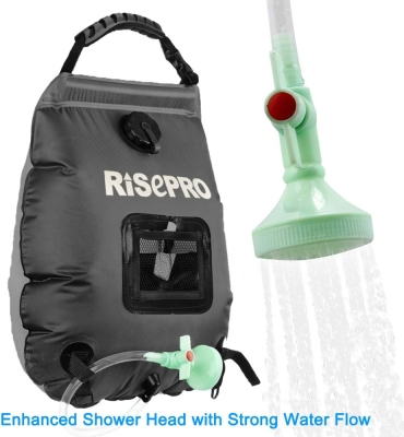 RISEPRO Bolsa Solar de Ducha, 5 galones/20 l. Bolsa de Ducha con calefacción Solar para Acampar con Agua Caliente a Temperatura 45 °C, para Senderismo, Escalada