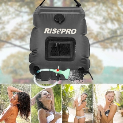RISEPRO Bolsa Solar de Ducha, 5 galones/20 l. Bolsa de Ducha con calefacción Solar para Acampar con Agua Caliente a Temperatura 45 °C, para Senderismo, Escalada