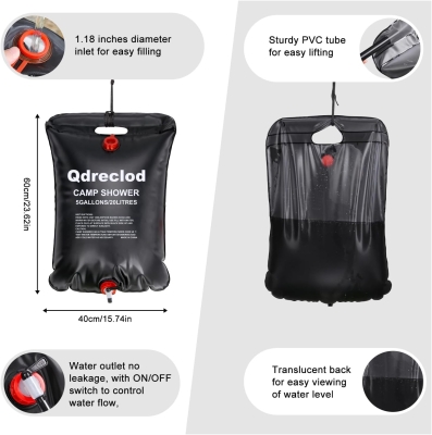 Qdreclod 2 Piezas Ducha Solar de Camping, 20L Bolsa de Ducha Portatil con Cabezal de Ducha, Manguera, la Temperatura del Agua Caliente 45°C, Bolsa de Ducha Solar para Camping Senderismo Exteriores