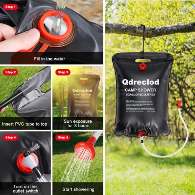 Qdreclod 2 Piezas Ducha Solar de Camping, 20L Bolsa de Ducha Portatil con Cabezal de Ducha, Manguera, la Temperatura del Agua Caliente 45°C, Bolsa de Ducha Solar para Camping Senderismo Exteriores