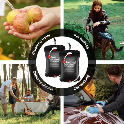 68e237a112e772415d67430c489e794c4c30cd96a1bd54b505ab9.jpg Qdreclod 2 Piezas Ducha Solar de Camping, 20L Bolsa de Ducha Portatil con Cabezal de Ducha, Manguera, la Temperatura del Agua Caliente 45°C, Bolsa de Ducha Solar para Camping Senderismo Exteriores