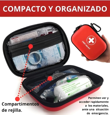 Botiquín de Primeros Auxilios – kit Camping, Senderismo y Acampada – Kit Emergencias con Silbato, Brújula, Manta Térmica, Martillo Rompe Cristales y Pinzas Extracción Garrapatas