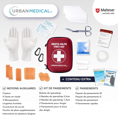 68e4162f57b570246f7ef0ee7ca21cf786e629df8d0f78bdaa2b6.jpg URBAN MEDICAL Botiquin de Primeros Auxilios para Exteriores de Alemania - Botiquin Viaje Totalmente Equipado & Folleto de Emergencia Manta de Rescate y Poncho de lluvia - para Montaña, Coche y Casa