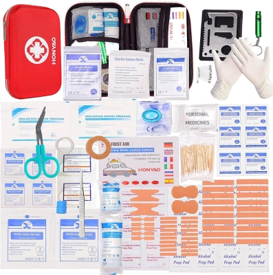 HONYAO Botiquín de Primeros Auxilios de 200 piezas, Mini Kit de Supervivencia Bolsa Médico de Emergencia Completo para Hogar Coche Barco Lugar Trabajo Mochila y Acampar Senderismo Viaje