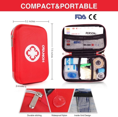 HONYAO Botiquín de Primeros Auxilios de 200 piezas, Mini Kit de Supervivencia Bolsa Médico de Emergencia Completo para Hogar Coche Barco Lugar Trabajo Mochila y Acampar Senderismo Viaje