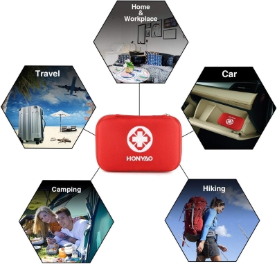 HONYAO Botiquín de Primeros Auxilios de 200 piezas, Mini Kit de Supervivencia Bolsa Médico de Emergencia Completo para Hogar Coche Barco Lugar Trabajo Mochila y Acampar Senderismo Viaje