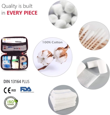 HONYAO Botiquín de Primeros Auxilios de 200 piezas, Mini Kit de Supervivencia Bolsa Médico de Emergencia Completo para Hogar Coche Barco Lugar Trabajo Mochila y Acampar Senderismo Viaje