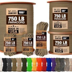 68e41ab64c1557da6f69a7009fa235df12a81ab8532a38c00ebb7.jpg Three Vikings Cuerda de paracaídas, fabricada en Estados Unidos, 750 libras, 100% nailon, tipo IV, núcleo de 11 hebras, más fuerte que la cuerda Paracord 550, marrón coyote, 25 pies