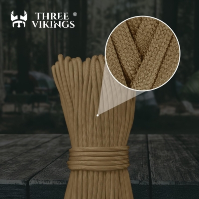 Three Vikings Cuerda de paracaídas, fabricada en Estados Unidos, 750 libras, 100% nailon, tipo IV, núcleo de 11 hebras, más fuerte que la cuerda Paracord 550, marrón coyote, 25 pies