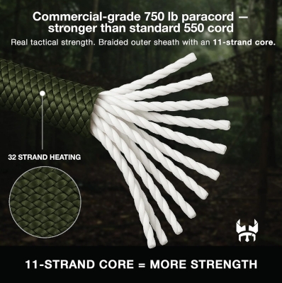 Three Vikings Cuerda de paracaídas, fabricada en Estados Unidos, 750 libras, 100% nailon, tipo IV, núcleo de 11 hebras, más fuerte que la cuerda Paracord 550, marrón coyote, 25 pies