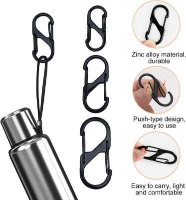 68e41fdf22b04d6f4105471bd21ebbcd14def2d16b4c95651e58b.jpg 15 Piezas Mosquetones Pequeños en S, 3 Tamaños-50mm/40mm/32mm, Doble Apertura de Resorte, Hebilla de Mosquetón de Bloqueo de Anillo en S, Gancho Doble para Senderismo, Pesca, Camping