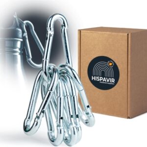 68e42060d1376f36362d7e0e8ff8b1ee0739b7e4b4ba7c7e8fa99.jpg HISPAVIR® | Pack 100 uds Mosquetones Pequeños 5x50 | Acero Zincado | Resistentes y Antióxido | Cierre de Resorte | Mosqueton para LLaveros, Camping, Pesca, Toldos, Hamacas y Mochilas