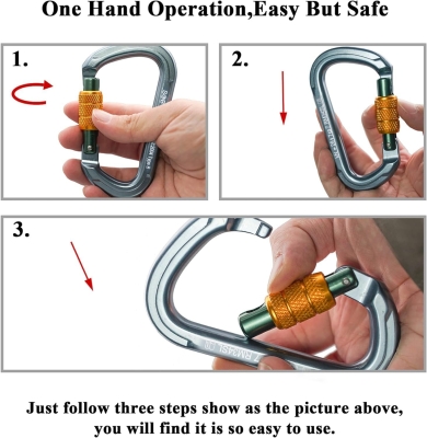 68e420e4acf6d972f12b626b897a924723253206a99edf026d39b.jpg SOB Mosquetones de Escalada Mosquetón de Bloqueo,Gancho Mosquetón de Trabajo Pesado con Tapón de Rosca, Hecho de Aeroespacial Aluminio 7075, 2PCS