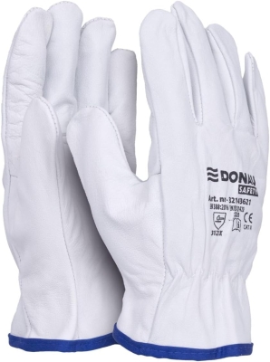 DONAU SAFETY Guantes de Trabajo Premium de Piel de Cabra / 1 Par Driver - Guantes de trabajo (piel, 1 par, talla 8, talla M), color blanco Unisex adulto (Pack de 1)