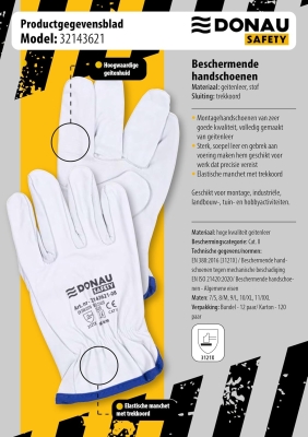 DONAU SAFETY Guantes de Trabajo Premium de Piel de Cabra / 1 Par Driver - Guantes de trabajo (piel, 1 par, talla 8, talla M), color blanco Unisex adulto (Pack de 1)