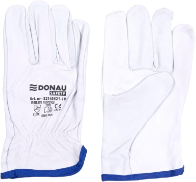 DONAU SAFETY Guantes de Trabajo Premium de Piel de Cabra / 1 Par Driver - Guantes de trabajo (piel, 1 par, talla 8, talla M), color blanco Unisex adulto (Pack de 1)