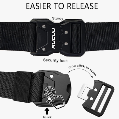 Aucuu cinturon tactico hombre, Cinturón de Lona de Nylon para Hombres, cinturón Táctico Militar, Cinturóns de Nailon Ajustable para Viajes, Deportes y Uso Diario(Ancho 3.8 cm)