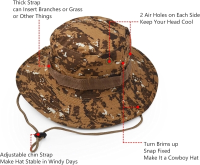 68ffdd1fb3f7b8ba484c21224f2ec79a91962a90c3526c093fc27.jpg UltraKey Sombrero de Jungla, Sombrero clásico del arbusto del Estilo del Combate del ejército, Visera, Sombrero de la Pesca, Sombrero del Cubo