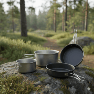 7 en 1 Cubiertos para Camping, 2 Piezas Vajilla Portátil de Acero Inoxidable, Vajilla Plegable Desmontable, Multifunción Vajilla de Exteriores para Caza, Pesca, Camping, Supervivencia