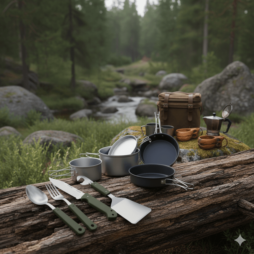 7 en 1 Cubiertos para Camping, 2 Piezas Vajilla Portátil de Acero Inoxidable, Vajilla Plegable Desmontable, Multifunción Vajilla de Exteriores para Caza, Pesca, Camping, Supervivencia