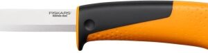 Fiskars Cuchillo universal, Incluye funda con afilador, 21,5 cm, Negro/Naranja, 1023618