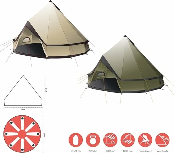 Grand Canyon Indiana - Tienda de campaña piramidal para personas Tipi para grupos, camping, exteriores, tamaños glamping